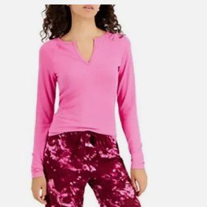 NWT Jenni Split Neck Ribbed Long Sleeve Knit Pajama Top Pink Tease